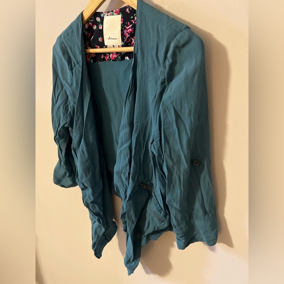 Anthropologie Elevenses Eldora Draped Blazer in Teal Medium - Picture 5 of 8